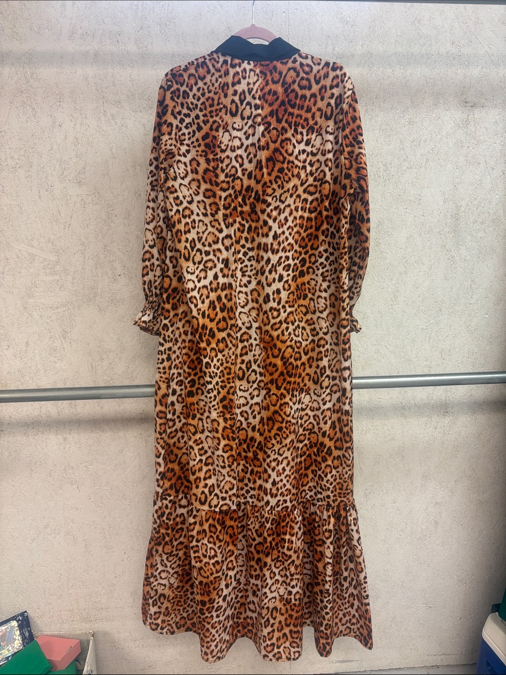 Leopard Print Long Sleeve Maxi Shirt Dress - Brown Leopard - Picture 4 of 4